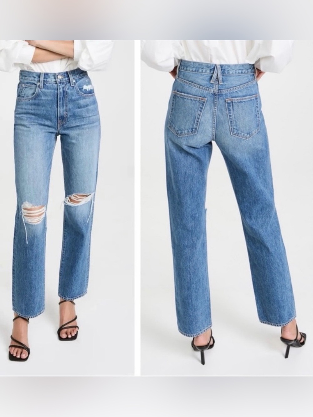 SLVRLAKE London Straight Gimme Shelter Light Blue Distressed Jeans Size 24